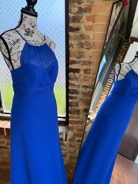 Alfred Angelo Cobalt Blue Halter Evening Gown